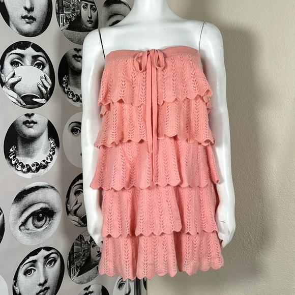 Juicy Couture Y2k Vintage Cashmere Tiered Ruffle Strapless Sweater Dress, Sz S - Picture 2 of 13